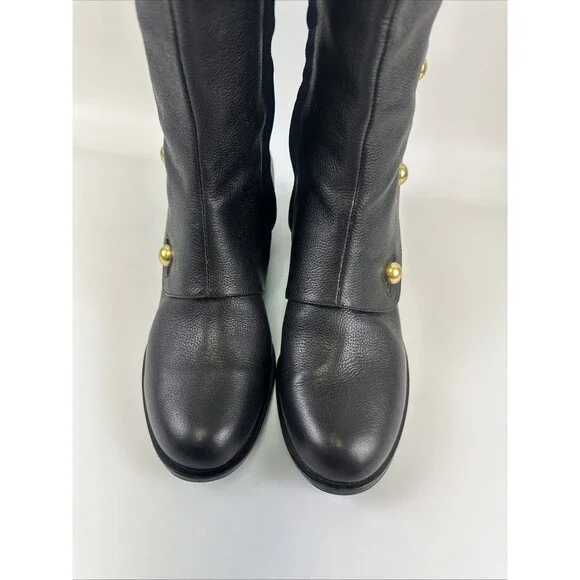 Michael Michael Kors Maisie Knee High Boot Black Leather Pebbled Gold Button 7.5 - Picture 4 of 15